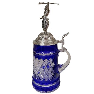 Blue Lord of Crystal Beer Stein with Poseidon Pewter Lid .5 L Image 2
