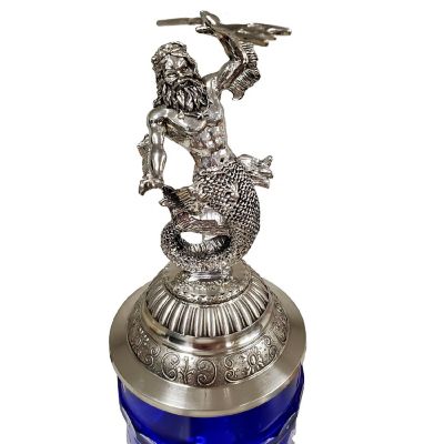 Blue Lord of Crystal Beer Stein with Poseidon Pewter Lid .5 L Image 3
