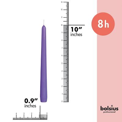 Bolsius 10" Colored Taper Candles Wedding Decorative Candles - Set Of 10 - Purple Image 1