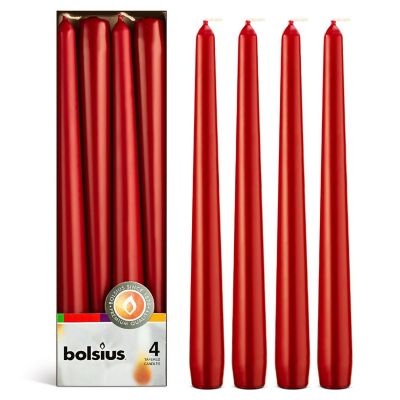 Bolsius 10" Unscented Taper Candles Decorative Colored Candle - Set Of 4 - Wine Red Image 1