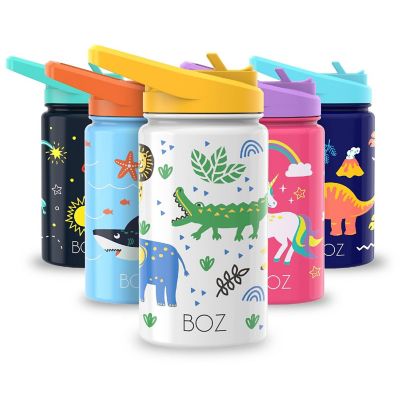 BOZ Kids Insulated Water Bottle with Straw Lid, Stainless Steel, (Safari) Image 1