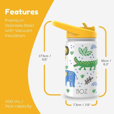 BOZ Kids Insulated Water Bottle with Straw Lid, Stainless Steel, (Safari) Image 1