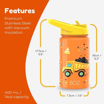 BOZ Kids Insulated Water Bottle with Straw Lid, Stainless Steel Vacuum Double Wall Water Cup, 14 oz (414ml)(Construction) Image 1