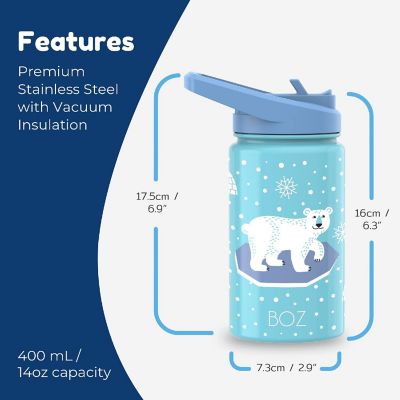 BOZ Kids Insulated Water Bottle with Straw Lid, Stainless Steel Vacuum Double Wall Water Cup, 14 oz (414ml) (Polar) Image 1