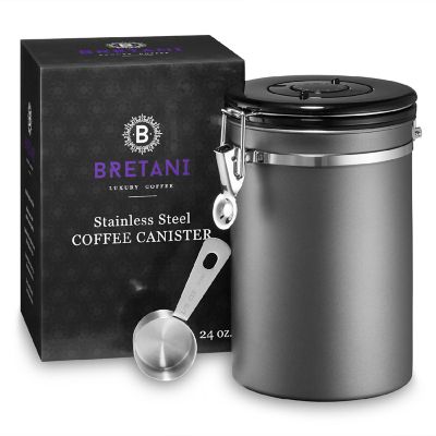 Bretani 24oz Stainless Steel Coffee Canister Scoop Set - Storing Grounds, Beans - Gray Image 1