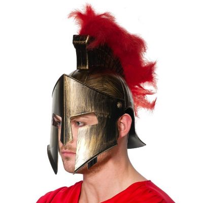 Bronze Roman Gladiator Helmet with Feathers Adult Costume Accessory Image 1