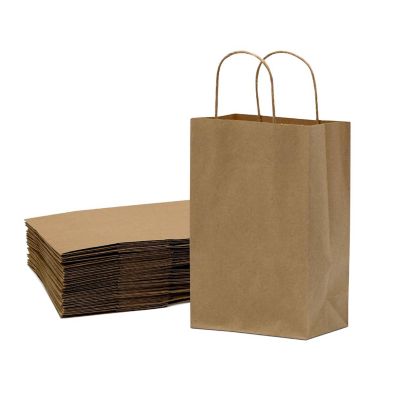 Brown Gift Bags with Handles 8x4x10 Inch Small Kraft Paper Shopping Bags 25 pack Image 1