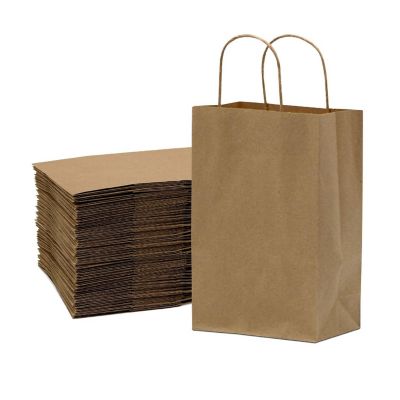 Brown Gift Bags with Handles 8x4x10 Inch Small Kraft Paper Shopping Bags 25 pack Image 3