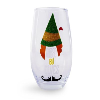 Buddy the Elf "Raised By Elves" Stemless Glitter Glass  Holds 20 Ounces Image 1