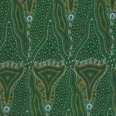 Bush Tomato and Waterhole Green Australian Aboriginal Cotton Fabric MS Textiles Image 1