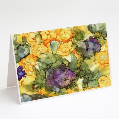 Caroline's Treasures Abstract Flowers Purple and Yellow Greeting Cards and Envelopes Pack of 8, 7 x 5, Flowers Image 1