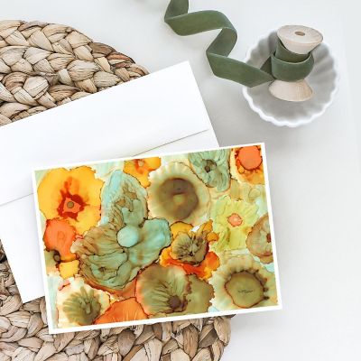 Caroline's Treasures Abstract Flowers Teal and orange Greeting Cards and Envelopes Pack of 8, 7 x 5, Flowers Image 1