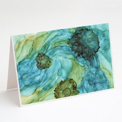 Caroline's Treasures Abstract in Teal Flowers Greeting Cards and Envelopes Pack of 8, 7 x 5, Flowers Image 1