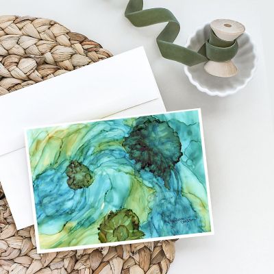 Caroline's Treasures Abstract in Teal Flowers Greeting Cards and Envelopes Pack of 8, 7 x 5, Flowers Image 1