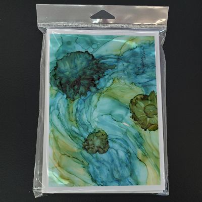 Caroline's Treasures Abstract in Teal Flowers Greeting Cards and Envelopes Pack of 8, 7 x 5, Flowers Image 2