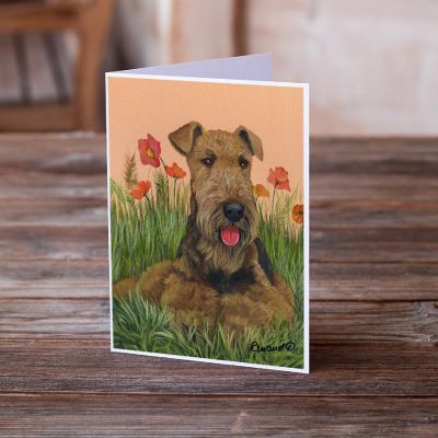 Caroline's Treasures Airedale Terrier Poppies Greeting Cards and Envelopes Pack of 8, 7 x 5, Dogs Image 1