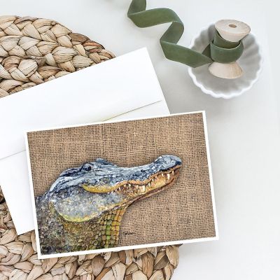 Caroline's Treasures Alligator on Faux Burlap Greeting Cards and Envelopes Pack of 8, 7 x 5, Reptiles Image 1