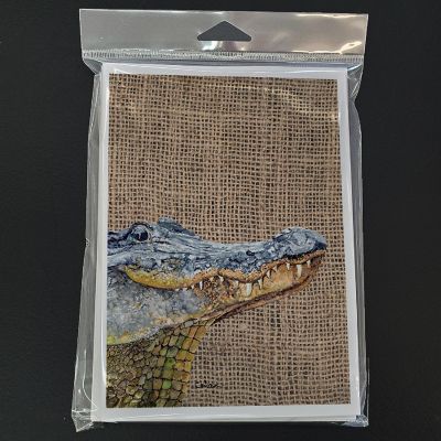 Caroline's Treasures Alligator on Faux Burlap Greeting Cards and Envelopes Pack of 8, 7 x 5, Reptiles Image 2