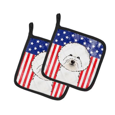 Caroline's Treasures American Flag and Bichon Frise Pair of Pot Holders, 7.5 x 7.5, Dogs Image 1