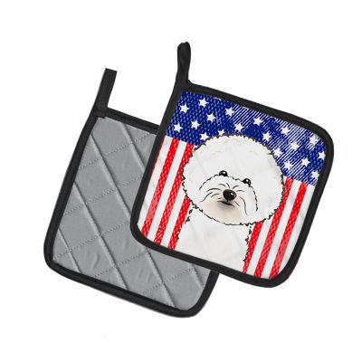 Caroline's Treasures American Flag and Bichon Frise Pair of Pot Holders, 7.5 x 7.5, Dogs Image 1