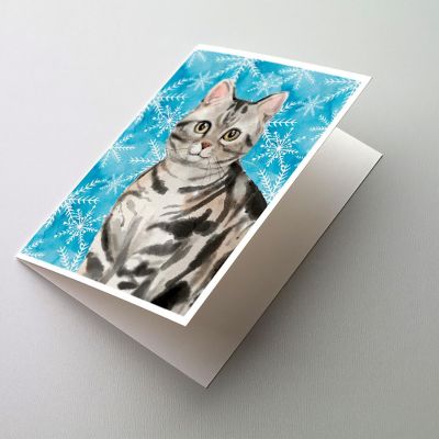 Caroline's Treasures American Shorthair Winter Snowflakes Greeting Cards and Envelopes Pack of 8, 7 x 5, Cats Image 1