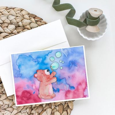 Caroline's Treasures Bear and Bubbles Watercolor Greeting Cards and Envelopes Pack of 8, 7 x 5, Wild Animals Image 1
