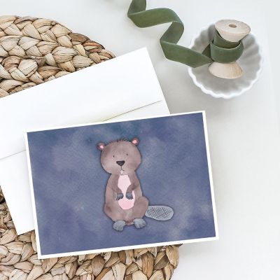 Caroline's Treasures Beaver Watercolor Greeting Cards and Envelopes Pack of 8, 7 x 5, Wild Animals Image 1