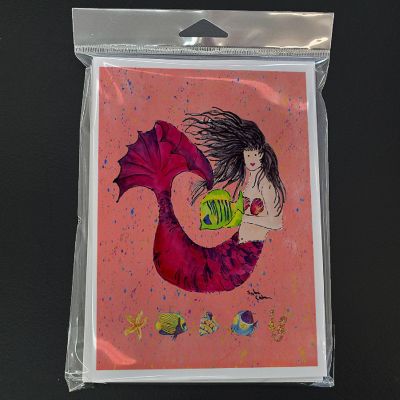 Caroline's Treasures Black haired Mermaid on Red Greeting Cards and Envelopes Pack of 8, 7 x 5, Fantasy Image 2