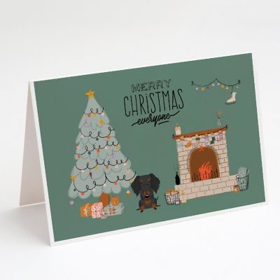 Caroline's Treasures Black Tan Wire Haired Dachshund Christmas Everyone Greeting Cards and Envelopes Pack of 8, 7 x 5, Dogs Image 1