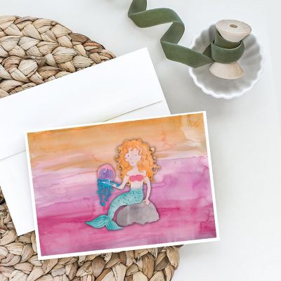 Caroline's Treasures Blonde Mermaid Watercolor Greeting Cards and Envelopes Pack of 8, 7 x 5, Fantasy Image 1