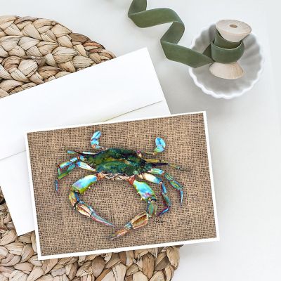 Caroline's Treasures Blue Crab on Faux Burlap Greeting Cards and Envelopes Pack of 8, 7 x 5, Seafood Image 1