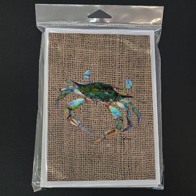 Caroline's Treasures Blue Crab on Faux Burlap Greeting Cards and Envelopes Pack of 8, 7 x 5, Seafood Image 2