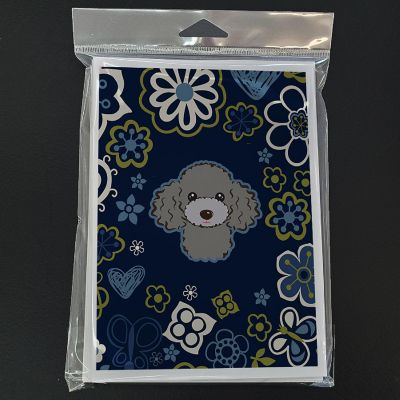 Caroline's Treasures Blue Flowers Silver Gray Poodle Greeting Cards and Envelopes Pack of 8, 7 x 5, Dogs Image 2