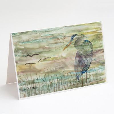 Caroline's Treasures Blue Heron Sunset Greeting Cards and Envelopes Pack of 8, 7 x 5, Birds Image 1