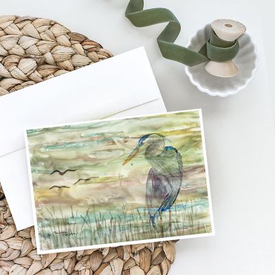 Caroline's Treasures Blue Heron Sunset Greeting Cards and Envelopes Pack of 8, 7 x 5, Birds Image 1