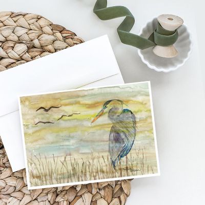 Caroline's Treasures Blue Heron Yellow Sky Greeting Cards and Envelopes Pack of 8, 7 x 5, Birds Image 1