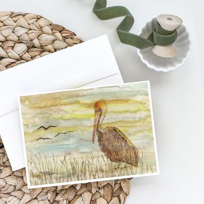 Caroline's Treasures Brown Pelican Yellow Sky Greeting Cards and Envelopes Pack of 8, 7 x 5, Birds Image 1
