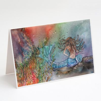 Caroline's Treasures Brunette Mermaid Water Fantasy Greeting Cards and Envelopes Pack of 8, 7 x 5, Fantasy Image 1