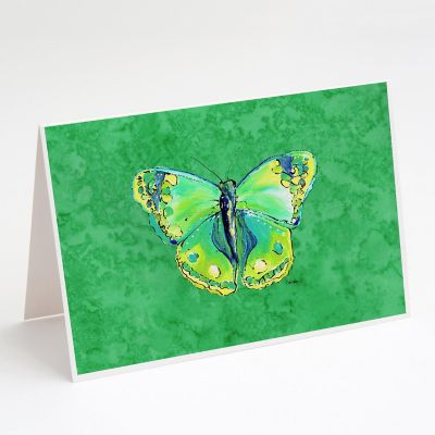 Caroline's Treasures Butterfly Green on Green Greeting Cards and Envelopes Pack of 8, 7 x 5, Insects Image 1