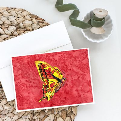 Caroline's Treasures Butterfly on Red Greeting Cards and Envelopes Pack of 8, 7 x 5, Insects Image 1