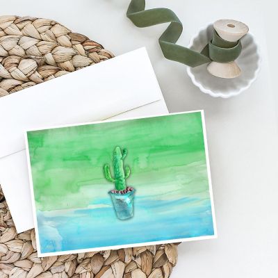 Caroline's Treasures Cactus Teal and Green Watercolor Greeting Cards and Envelopes Pack of 8, 7 x 5, Image 1