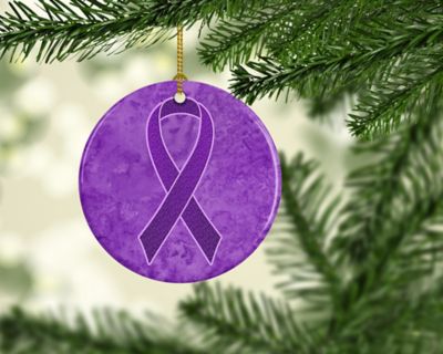 Caroline's Treasures, Ceramic Ornament, Purple Ribbon, Pancreatic and Leiomyosarcoma Cancer Awareness, 2.8x2.8 Image 1