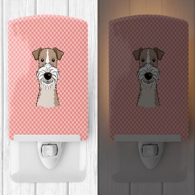 Caroline's Treasures Checkerboard Pink Wire Haired Fox Terrier Ceramic Night Light, 4 x 6, Dogs Image 1