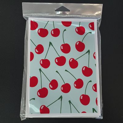 Caroline's Treasures Cherries on Blue Greeting Cards and Envelopes Pack of 8, 7 x 5, Food Image 2