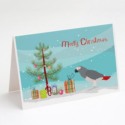 Caroline's Treasures Christmas, African Grey Parrot Merry Christmas Greeting Cards and Envelopes Pack of 8, 7 x 5, Birds Image 1