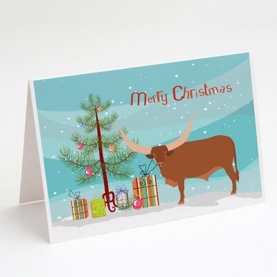 Caroline's Treasures Christmas, Ankole-Watusu Cow Christmas Greeting Cards and Envelopes Pack of 8, 7 x 5, Farm Animals Image 1