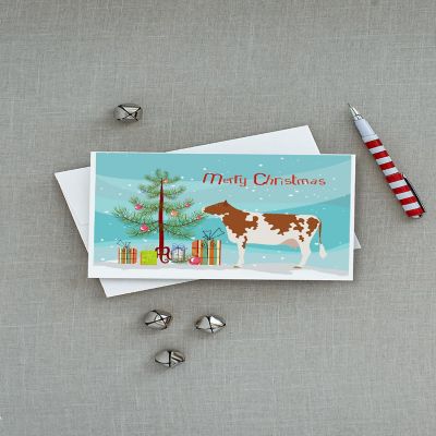 Caroline's Treasures Christmas, Ayrshire Cow Christmas Greeting Cards and Envelopes Pack of 8, 7 x 5, Farm Animals Image 1