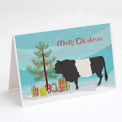 Caroline's Treasures Christmas, Belted Galloway Cow Christmas Greeting Cards and Envelopes Pack of 8, 7 x 5, Farm Animals Image 1