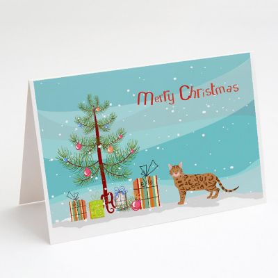 Caroline's Treasures Christmas, Bengal #2 Cat Merry Christmas Greeting Cards and Envelopes Pack of 8, 7 x 5, Cats Image 1