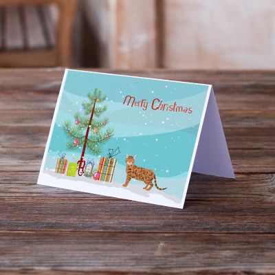 Caroline's Treasures Christmas, Bengal #2 Cat Merry Christmas Greeting Cards and Envelopes Pack of 8, 7 x 5, Cats Image 1